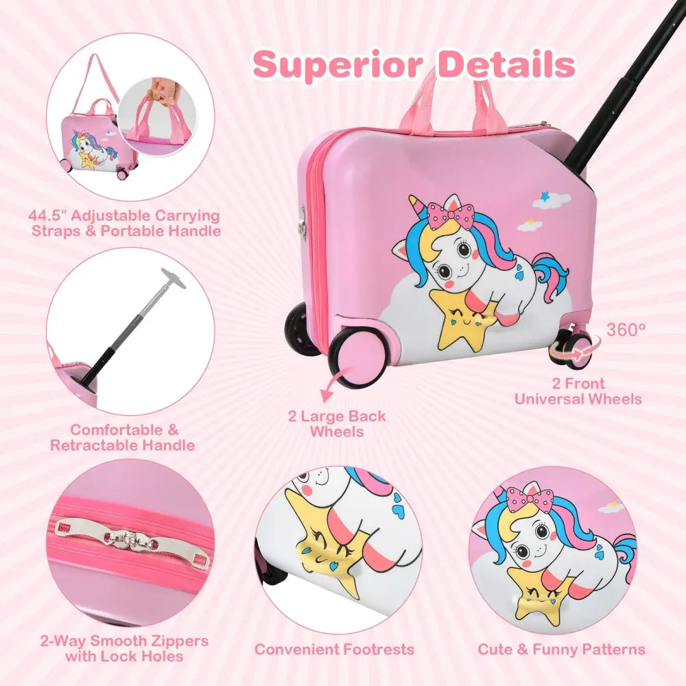 2 Pieces 18 Inch Ride-on Kids Luggage Set with Spinner Wheels-Pink - Pink - Kids Luggage