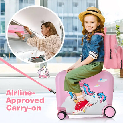 2 Pieces 18 Inch Ride-on Kids Luggage Set with Spinner Wheels-Pink - Pink - Kids Luggage