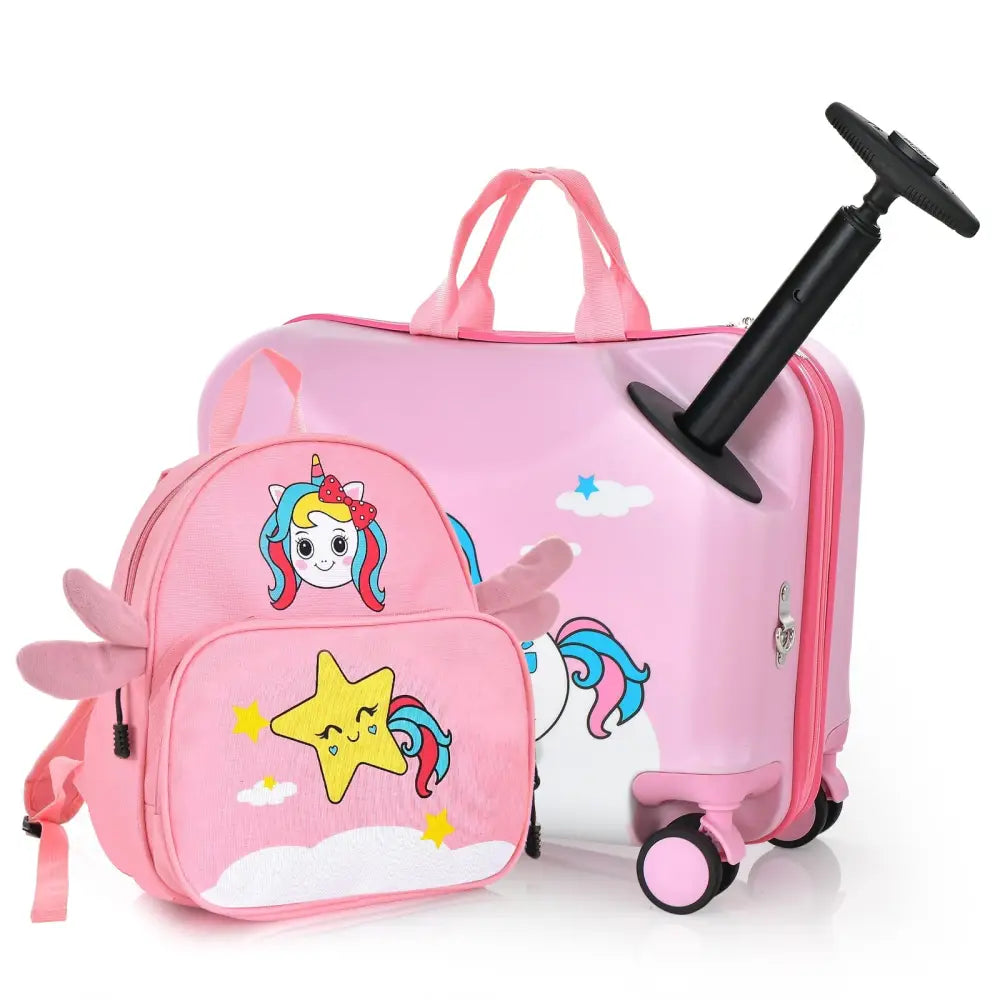 2 Pieces 18 Inch Ride-on Kids Luggage Set with Spinner Wheels-Pink - Pink - Kids Luggage