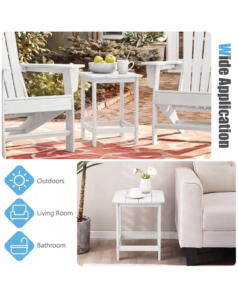 2-Pieces 18 Inches Adirondack Outdoor Side Table for Patio and Garden-White - White - Patio Coffee Tables