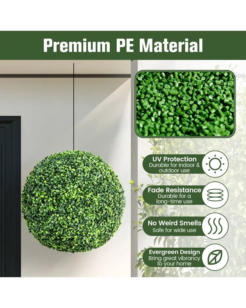 2 Pieces 19 Inch Artificial Topiary Balls Faux Boxwood Ball Plants - Green - Faux Plants