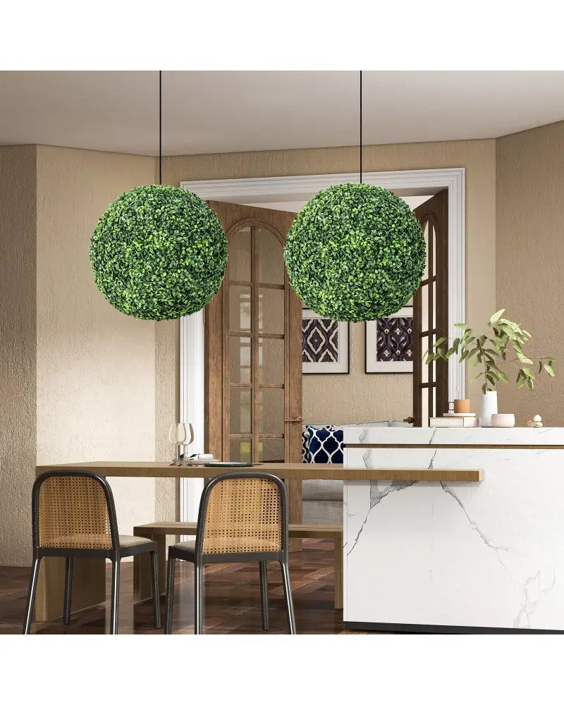 2 Pieces 19 Inch Artificial Topiary Balls Faux Boxwood Ball Plants - Green - Faux Plants