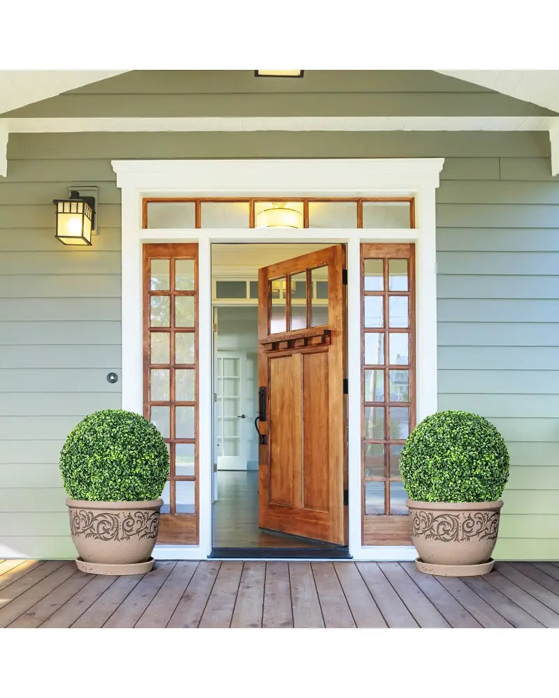 2 Pieces 19 Inch Artificial Topiary Balls Faux Boxwood Ball Plants - Green - Faux Plants