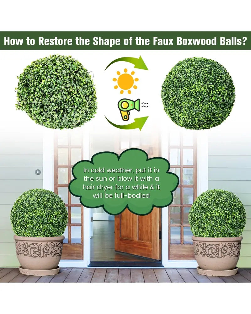 2 Pieces 19 Inch Artificial Topiary Balls Faux Boxwood Ball Plants - Green - Faux Plants
