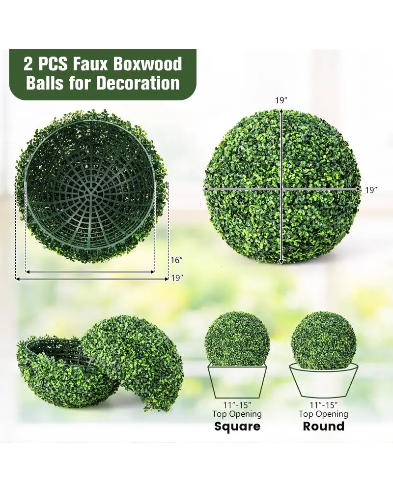 2 Pieces 19 Inch Artificial Topiary Balls Faux Boxwood Ball Plants - Green - Faux Plants