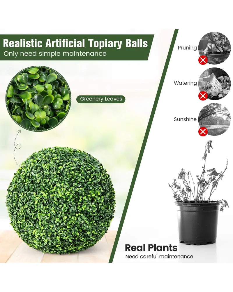 2 Pieces 19 Inch Artificial Topiary Balls Faux Boxwood Ball Plants - Green - Faux Plants