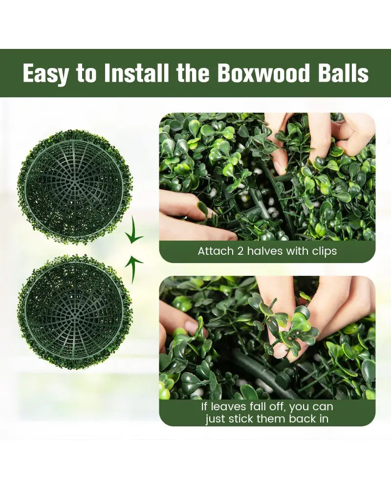 2 Pieces 19 Inch Artificial Topiary Balls Faux Boxwood Ball Plants - Green - Faux Plants