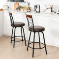 2 Pieces 24-30 Inch Adjustable PU Cushioned Swivel Barstools-Brown Costway