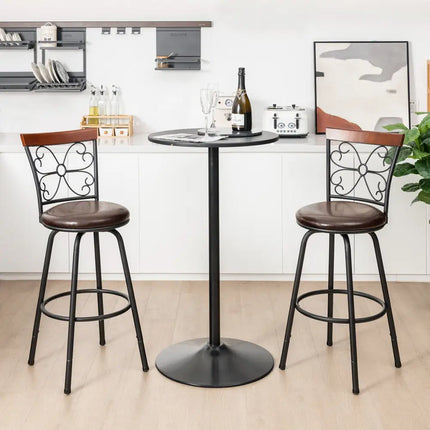2 Pieces 24-30 Inch Adjustable PU Cushioned Swivel Barstools-Brown Costway