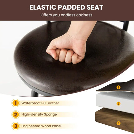 2 Pieces 24-30 Inch Adjustable PU Cushioned Swivel Barstools-Brown Costway