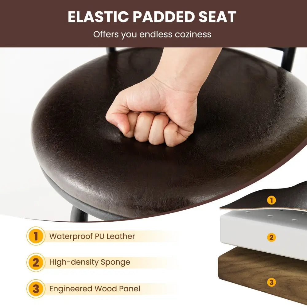 2 Pieces 24-30 Inch Adjustable PU Cushioned Swivel Barstools-Brown Costway