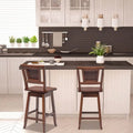 2 Pieces 24.5 Inch Bar Stools with Rattan Back and Swivel Seat - Brown - Bar Stools