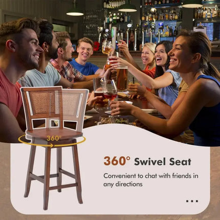 2 Pieces 24.5 Inch Bar Stools with Rattan Back and Swivel Seat Costway