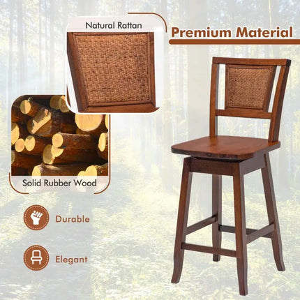 2 Pieces 24.5 Inch Bar Stools with Rattan Back and Swivel Seat Costway