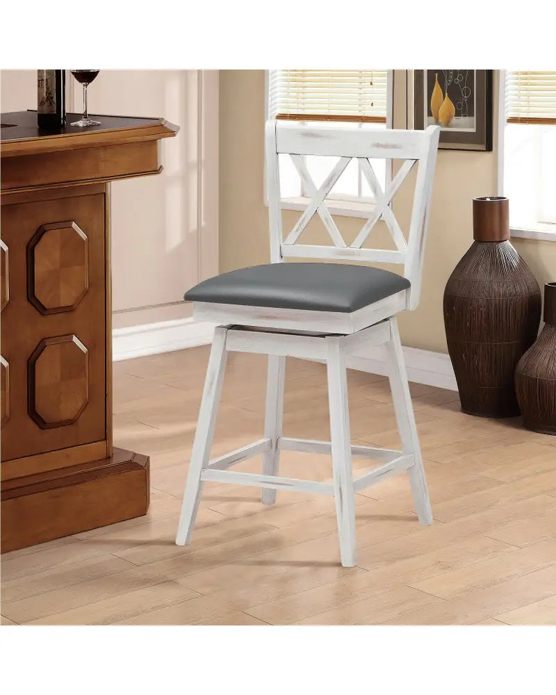 2 Pieces 24 Inch Swivel Counter Height Barstool Set with Rubber Wood Legs-White - White - Bar Stools