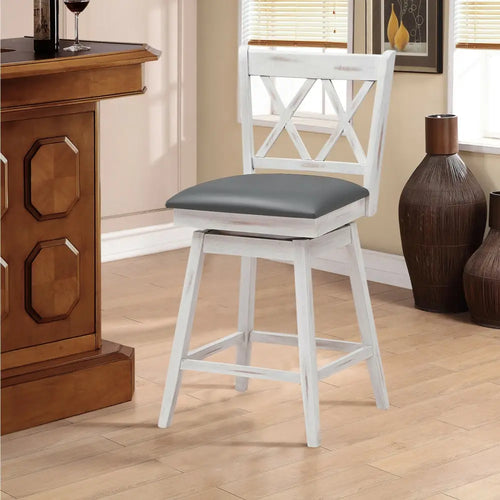 2 Pieces 24 Inch Swivel Counter Height Barstool Set with Rubber Wood Legs-White - White - Bar Stools