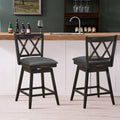 2 Pieces 24 Inch Swivel Counter Height Barstool Set with Rubber Wood Legs-Black Costway