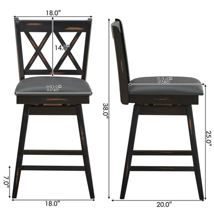 2 Pieces 24 Inch Swivel Counter Height Barstool Set with Rubber Wood Legs-Black Costway