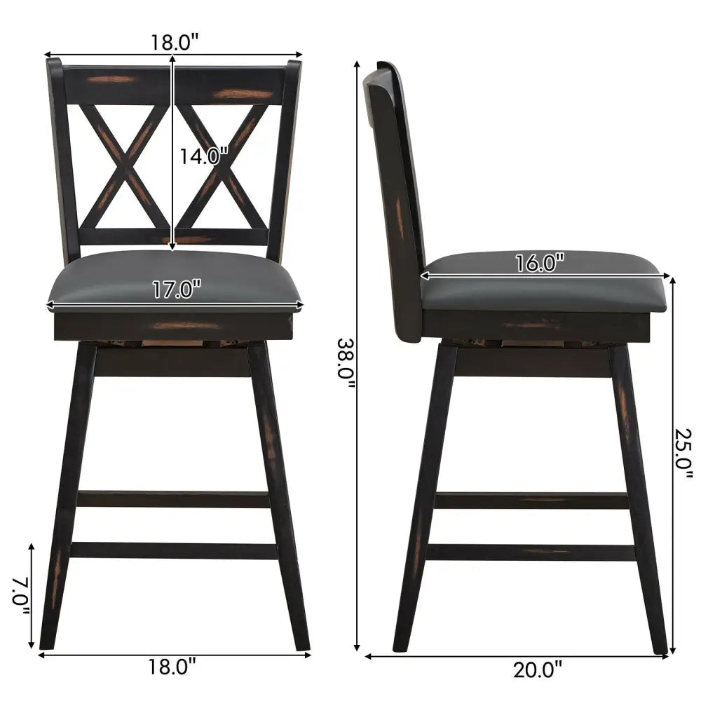 2 Pieces 24 Inch Swivel Counter Height Barstool Set with Rubber Wood Legs-Black Costway