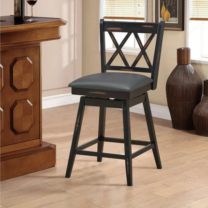 2 Pieces 24 Inch Swivel Counter Height Barstool Set with Rubber Wood Legs-Black Costway