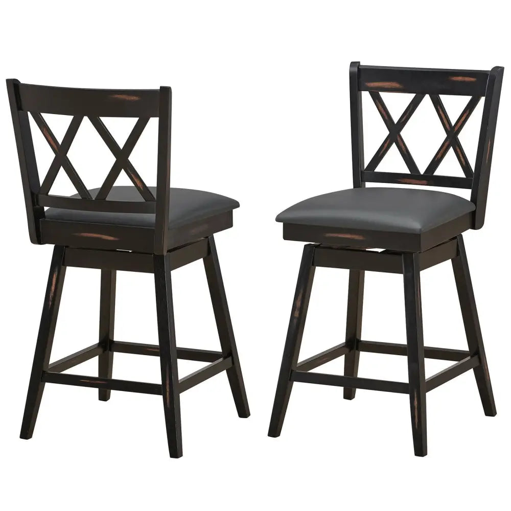 2 Pieces 24 Inch Swivel Counter Height Barstool Set with Rubber Wood Legs-Black Costway