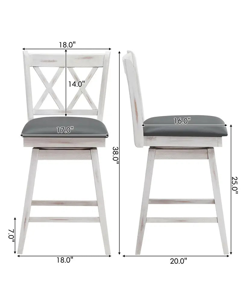 2 Pieces 24 Inch Swivel Counter Height Barstool Set with Rubber Wood Legs-White - White - Bar Stools