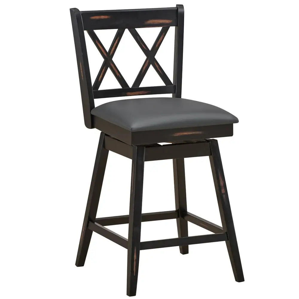 2 Pieces 24 Inch Swivel Counter Height Barstool Set with Rubber Wood Legs-Black Costway
