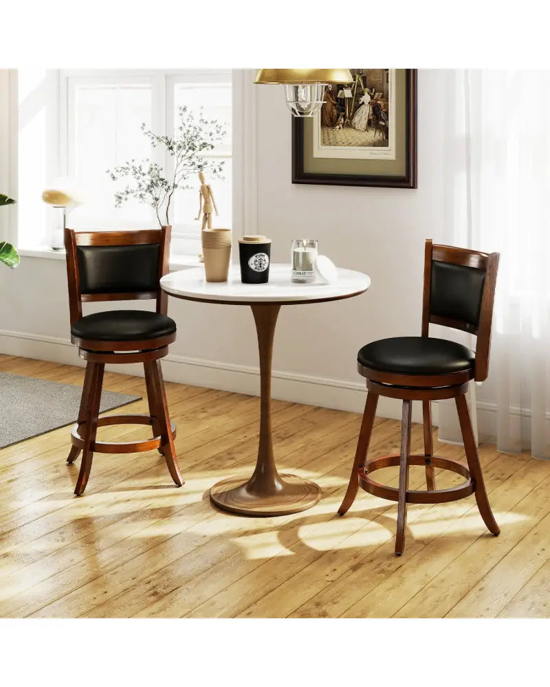 2 Pieces 24 Inch Swivel Counter Stool Dining Chair Upholstered Seat-Brown - Brown - Bar Stools