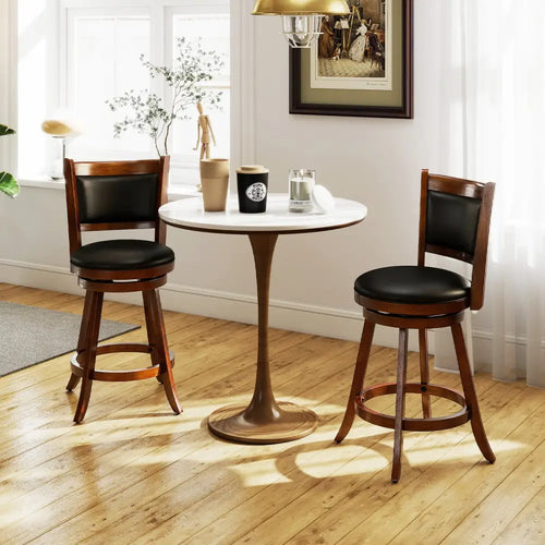2 Pieces 24 Inch Swivel Counter Stool Dining Chair Upholstered Seat-Brown - Brown - Bar Stools