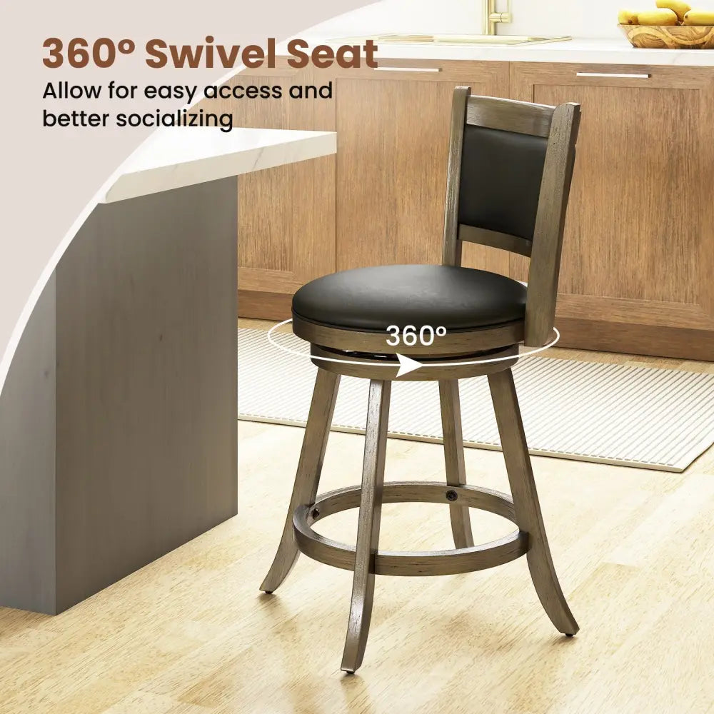 2 Pieces 24 Inch Swivel Counter Stool Dining Chair Upholstered Seat-Gray Costway