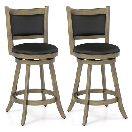 2 Pieces 24 Inch Swivel Counter Stool Dining Chair Upholstered Seat-Gray Costway
