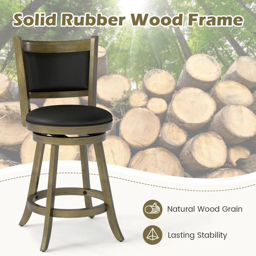 2 Pieces 24 Inch Swivel Counter Stool Dining Chair Upholstered Seat-Gray - Gray - Bar Stools
