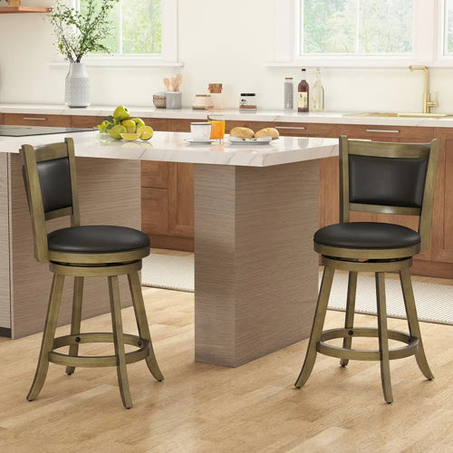 2 Pieces 24 Inch Swivel Counter Stool Dining Chair Upholstered Seat-Gray - Gray - Bar Stools
