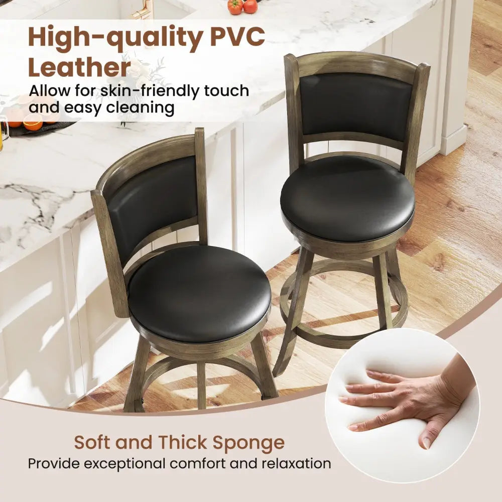 2 Pieces 24 Inch Swivel Counter Stool Dining Chair Upholstered Seat-Gray Costway