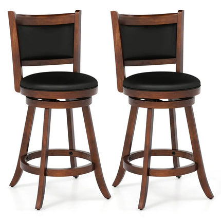 2 Pieces 24 Inch Swivel Counter Stool Dining Chair Upholstered Seat-Brown - Brown - Bar Stools