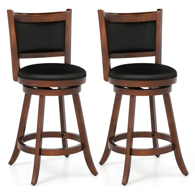 2 Pieces 24 Inch Swivel Counter Stool Dining Chair Upholstered Seat-Brown - Brown - Bar Stools