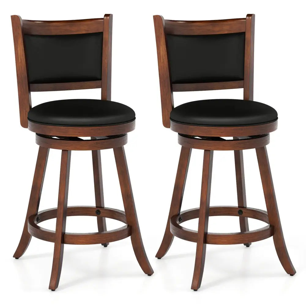 2 Pieces 24 Inch Swivel Counter Stool Dining Chair Upholstered Seat-Brown - Brown - Bar Stools