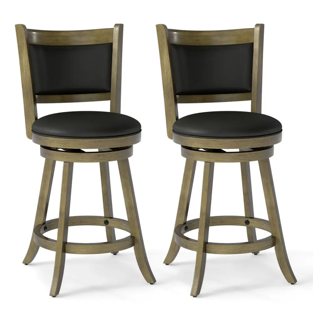 2 Pieces 24 Inch Swivel Counter Stool Dining Chair Upholstered Seat-Gray - Gray - Bar Stools