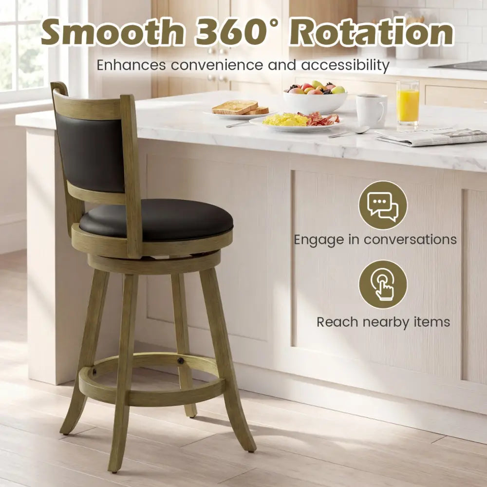 2 Pieces 24 Inch Swivel Counter Stool Dining Chair Upholstered Seat-Gray - Gray - Bar Stools