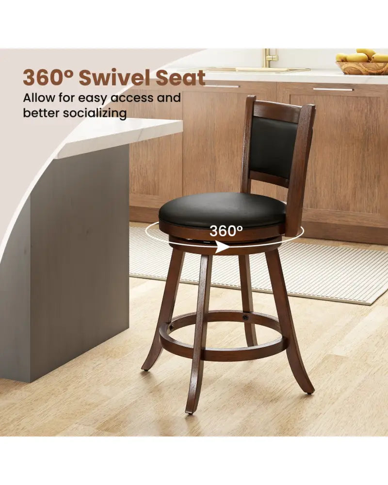 2 Pieces 24 Inch Swivel Counter Stool Dining Chair Upholstered Seat-Brown - Brown - Bar Stools