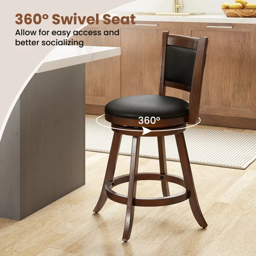 2 Pieces 24 Inch Swivel Counter Stool Dining Chair Upholstered Seat-Brown - Brown - Bar Stools