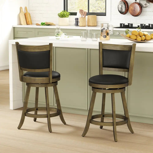 2 Pieces 24 Inch Swivel Counter Stool Dining Chair Upholstered Seat-Gray - Gray - Bar Stools