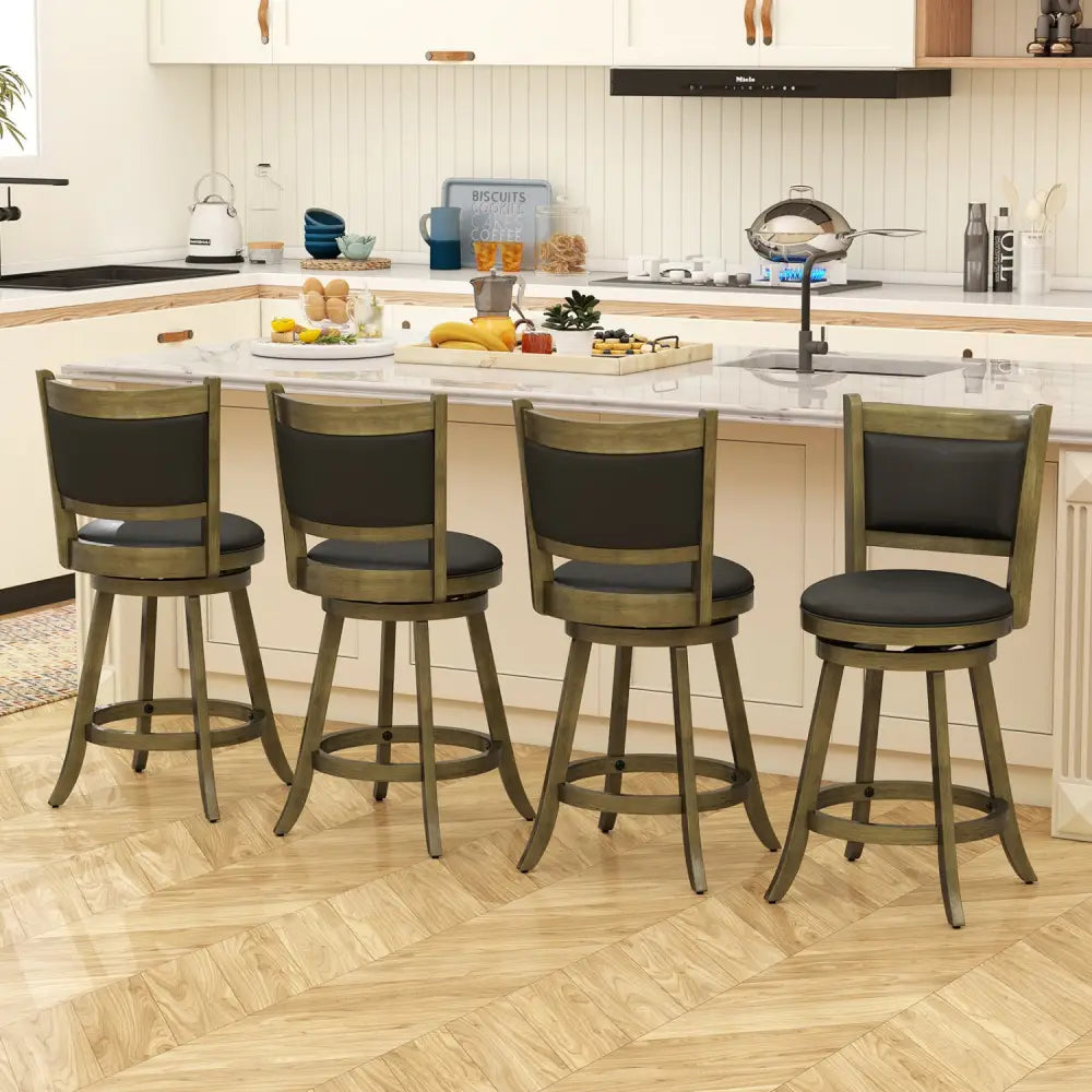 2 Pieces 24 Inch Swivel Counter Stool Dining Chair Upholstered Seat-Gray - Gray - Bar Stools