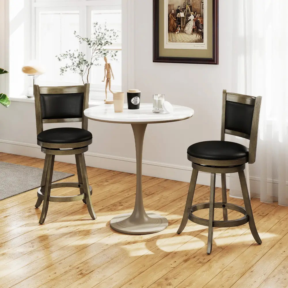 2 Pieces 24 Inch Swivel Counter Stool Dining Chair Upholstered Seat-Gray Costway