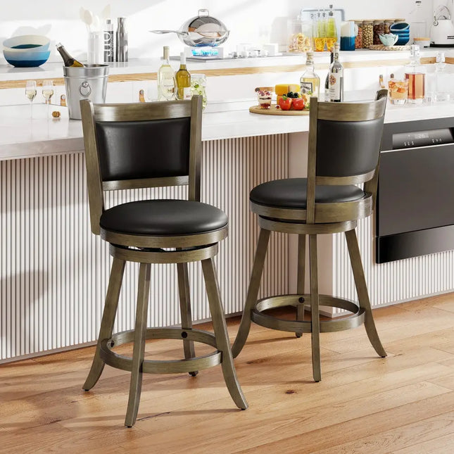 2 Pieces 24 Inch Swivel Counter Stool Dining Chair Upholstered Seat-Gray Costway