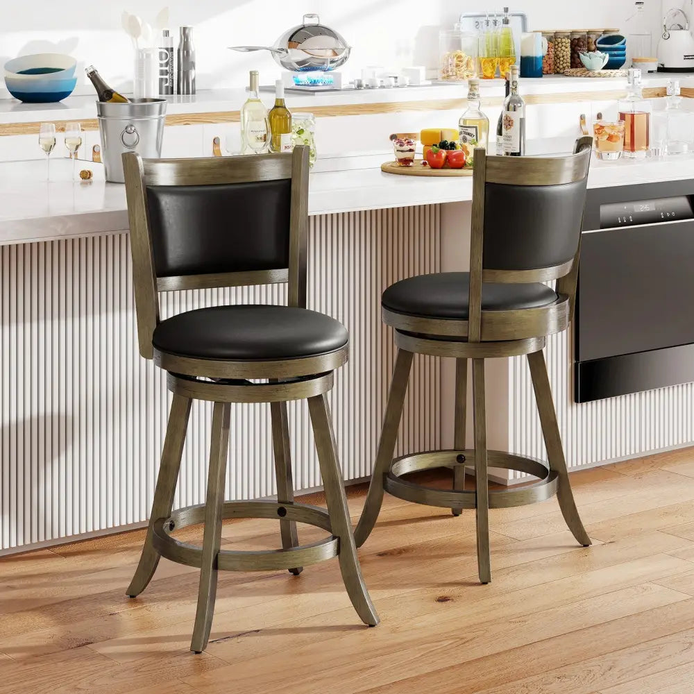 2 Pieces 24 Inch Swivel Counter Stool Dining Chair Upholstered Seat-Gray Costway
