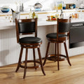 2 Pieces 24 Inch Swivel Counter Stool Dining Chair Upholstered Seat-Brown - Brown - Bar Stools