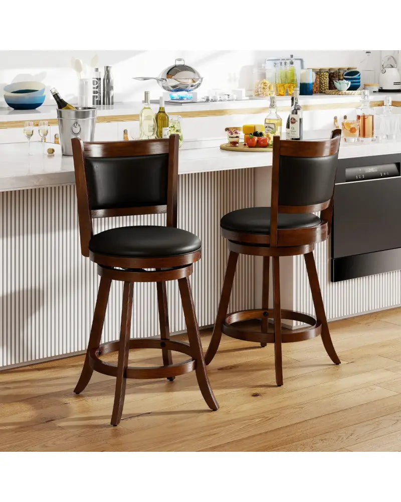 2 Pieces 24 Inch Swivel Counter Stool Dining Chair Upholstered Seat-Brown - Brown - Bar Stools