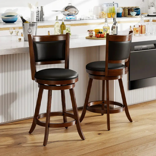 2 Pieces 24 Inch Swivel Counter Stool Dining Chair Upholstered Seat-Brown - Brown - Bar Stools