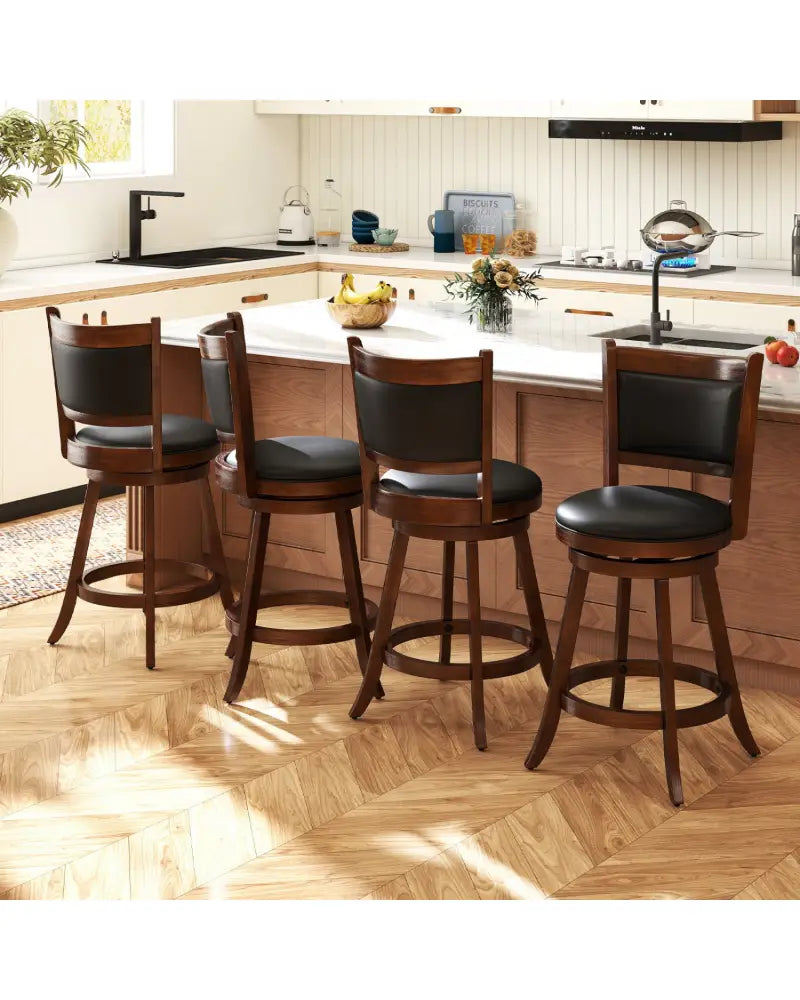 2 Pieces 24 Inch Swivel Counter Stool Dining Chair Upholstered Seat-Brown - Brown - Bar Stools